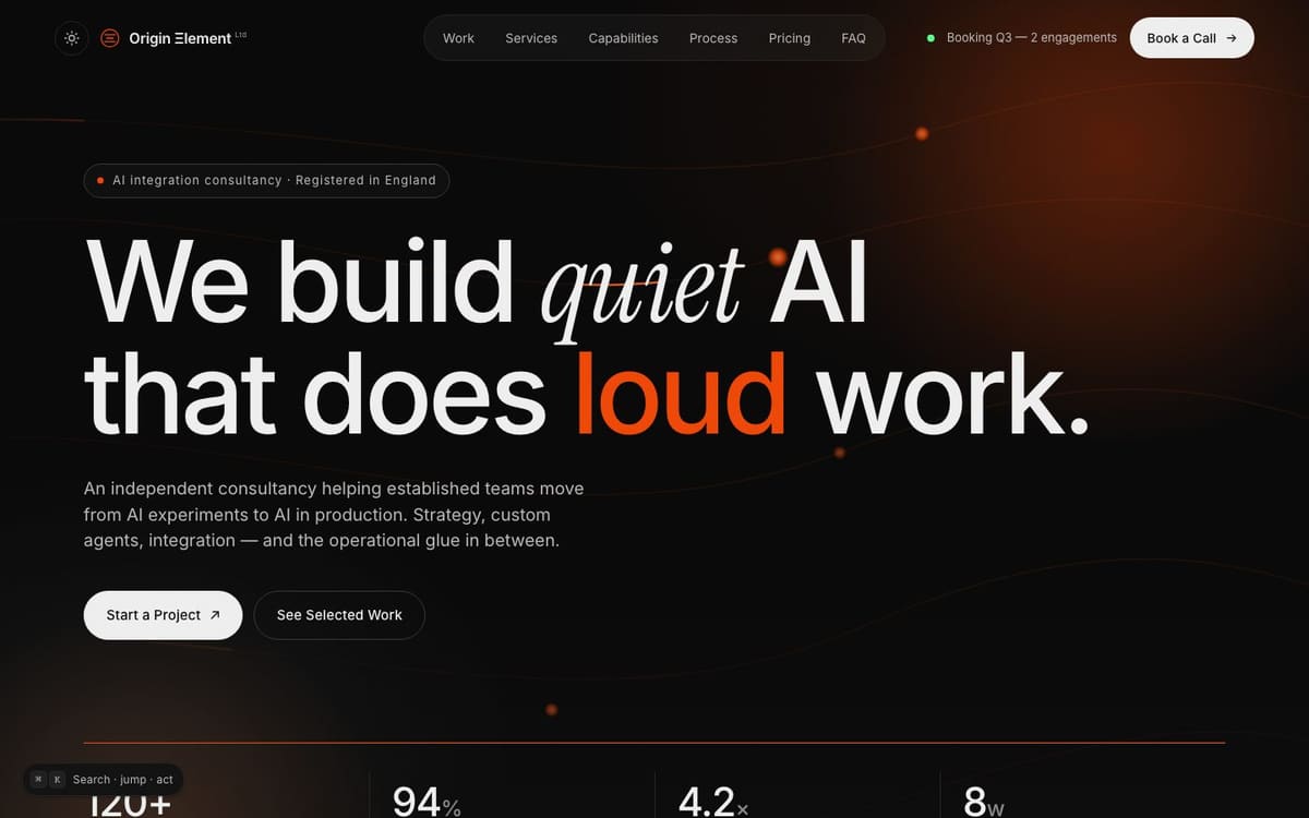 Origin Ξlement — homepage